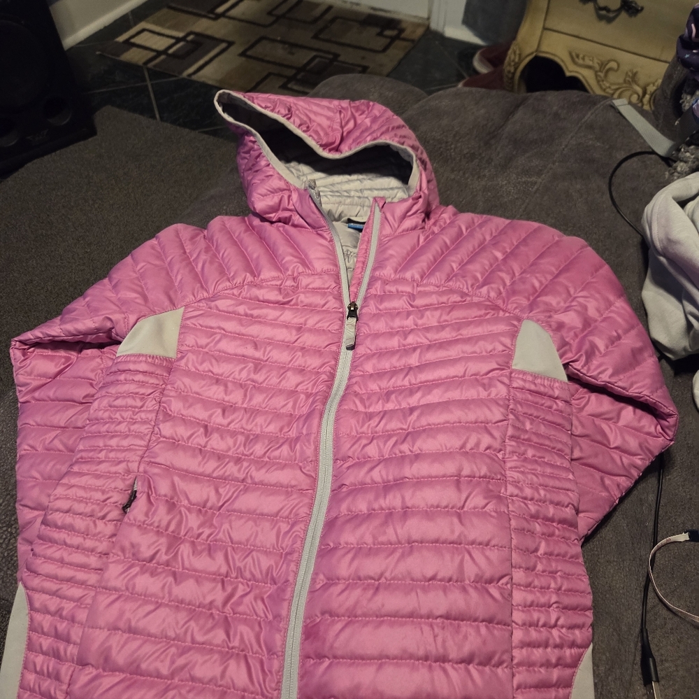Eddie Bauer Girls Pink Puffer Jacket with Gray Trim